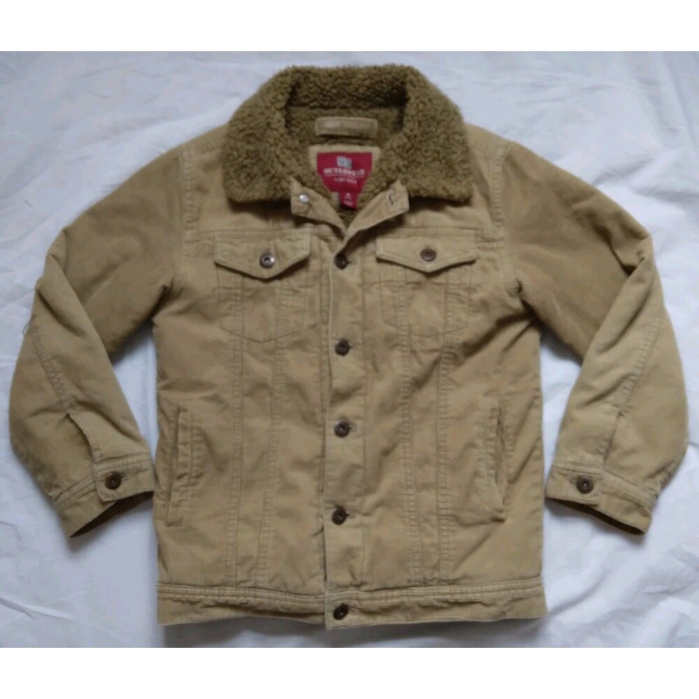 Faded Glory Brown Corduroy Fleece Lined Chore Barn Coat Jacket Boys Size M 8-10